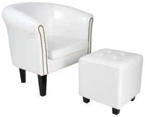 MIADOMODO Fotoliu Chesterfield cu taburet - alb