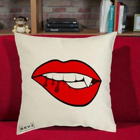 Perna Decorativa Vampire Lips Halloween, 40x40 cm, Ecru, Husa Detasabila, Perna Inclusa, BEKZ®