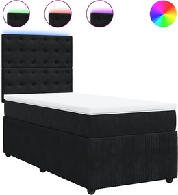 vidaXL Pat box spring cu saltea, negru, 90x190 cm, catifea