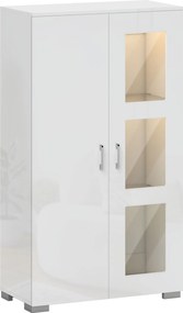 HOMCOM Bufet cu LED RGB 16 culori și telecomandă, finisaj lucios, uși vitrate, rafturi din sticlă, 71x35x126 cm, alb | Aosom Romania