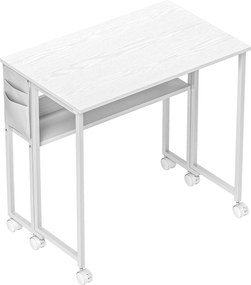 HOMCOM Birou pliabil 80cm, raft, roți, alb | Aosom Romania