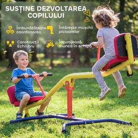 AIYAPLAY Balansoar pentru Copii Rotativ 360°, Capacitate 200kg, 2 Locuri cu Mânere Antiderapante, Scaune Capitonate, Spătar, Roți, 253x96x75 cm, 3-12 Ani | Aosom Romania