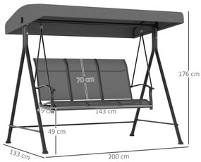 Outsunny Balansoar de Grădină cu 3 Locuri, Copertină Reglabilă și Picioare Anti-alunecare, 195x118x170 cm, Gri Închis | Aosom Romania