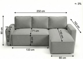 Canapea extensibila de colt SMART BOUCLE, gri-bej, reversibila, 232x143 cm