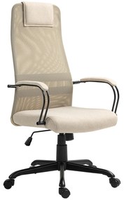 HOMCOM Scaun de Birou Ergonomic Rotativ cu Reclinare, Înălțime Reglabilă și Roți, 58x61x115-125 cm, Bej | Aosom Romania