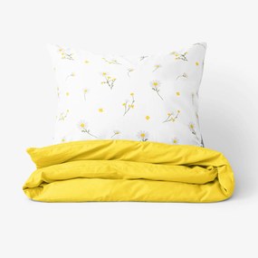 Goldea lenjerie de pat din 100% bumbac duo - mușețel cu galben 200 x 200 și 2buc 50 x 70 cm (din două bucăți, cusătură pe mijloc)