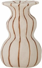 Sfeșnic din ceramică, natur, formă rotunjită cu dungi verticale texturate, glazură reactivă, 16 x 10,5 cm, „Byron”