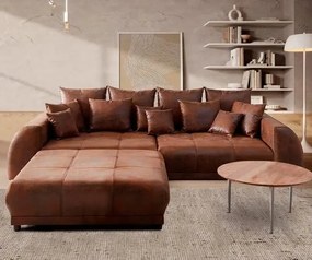 Canapea extensibilă dumonde cu 2 lăzi de depozitare si sezut confortabil din spuma high-density, Verona Madagaskar Brown 310x100 cm cu taburet inclus