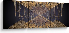 Tablou - Mandala aurie cu săgeți (cu ceas) (90x30 cm)