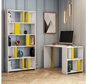 Masă PC cu raft Limba (Alb + Galben). 1088392