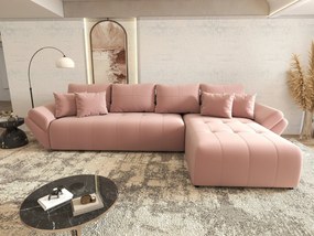 Colțar extensibil dumonde cu ladă de depozitare si sezut confortabil din spuma high-density, Berlin XL Royal Roz 350x185 cm II