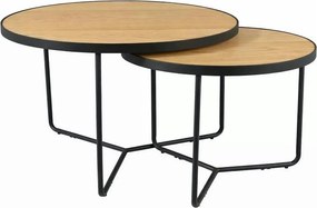 Set 2 măsuțe cafea ITALIA, stejar/negru, furnir/metal/MDF