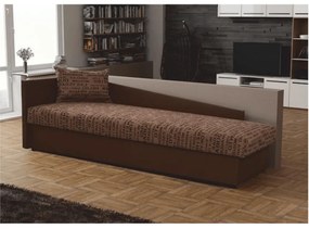 Pat cu spaţiu pentru depozitare, versiune de stânga, piele eco maro+material cu imprimeu, JUDIT