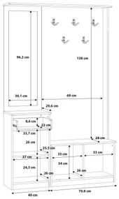 Panou pentru hol KAVI cu oglindă, stejar artisan