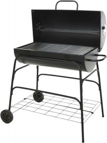 Grătar cilindric BBQ pe cărbuni, metalic, pentru grădină, 97 cm, cu roți și cu capac
