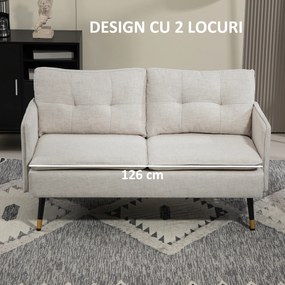 HOMCOM Divano 2 Posti in Tessuto Effetto Lino con Braccioli e Cuscini Imbottiti, Divanetto 2 Posti Moderno con Gambe in Acciaio, per Ufficio, Soggiorno, Salotto e Camera da Letto, 139x68x80 cm, Crema | Aosom Romania
