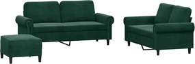 vidaXL Set de canapele cu perne, 3 piese, verde închis, catifea
