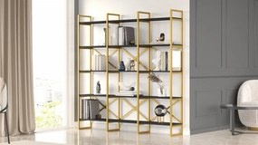 Biblioteca Living VG6-LB, PAL Melaminat, Negru / Auriu