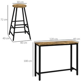 Set masa de bar industrial HOMCOM, masa dreptunghiulara cu 2 scaune | Aosom RO