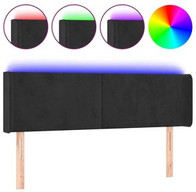 vidaXL Tăblie de pat cu LED, negru, 147x16x78/88 cm, catifea