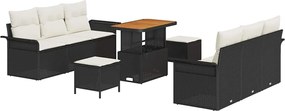 vidaXL Set de canapele pentru grădină cu pernă 9 pcs Negru poliratan