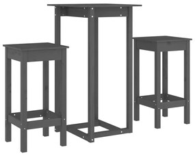 3124729 vidaXL Set mobilier de bar, 3 piese, gri, lemn masiv de pin
