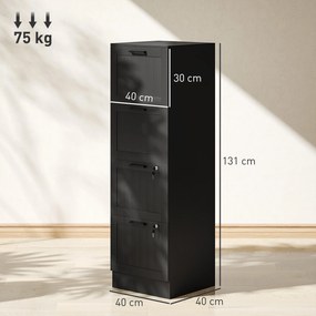 HOMCOM Comodă pentru Documente cu 4 Sertare, Șină Reglabilă, 2 Chei și 2 Încuietori, 40x40x131 cm, Negru | Aosom Romania