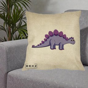 Perna Personalizata Stegozaur Mov, 40x40 cm, Crem, Husa Detasabila, Perna Inclusa, BEKZ®