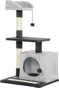 PawHut Ansamblu de joacă pentru pisici cu căsuță, Culcuș, Stâlpi și Covor, 85cm, Gri | Aosom Romania