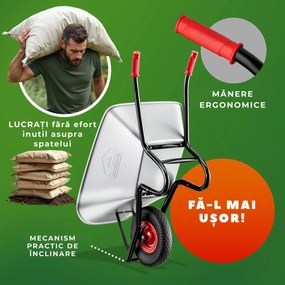 Roabă BARRY zincată, capacitate max. 100l/250kg, argintiu/negru Gardebruk