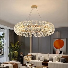 Lustra LED Pendul Elit's Tessa 60 cm, Cristal, Gold, 12 becuri