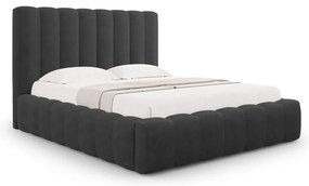 Pat matrimonial gri antracit tapițat cu spațiu de depozitare cu somieră 160x200 cm Kelp – Micadoni Home