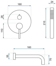 Baterie incastrata auriu cada Rea Lungo ingropat si set de dus inclus