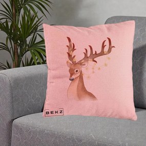 Perna Decorativa Ren cu Luminite de Craciun, 40x40 cm, Roz, Husa Detasabila, Perna Inclusa, BEKZ®