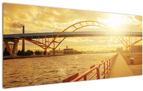 Tablou cu pod și apus de soare (120x50 cm)