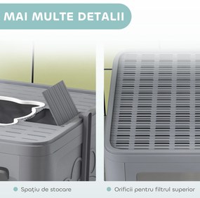 PawHut Litieră pentru Pisici cu Capac Intrare Dublă, Sertar, Lopată Gri | Aosom Romania