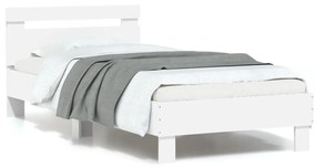 838715 vidaXL Cadru de pat cu tăblie și lumini LED, alb, 90x200 cm