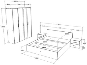 Set haaus V7, Pat 200 x 160 cm, Stejar Alb/Antracit