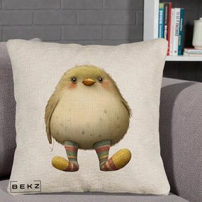 Perna Decorativa Pui Pufos cu Sosete Dungate, 40x40 cm, Bej Canapea, Husa Detasabila, Perna Inclusa, BEKZ®