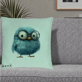 Perna Decorativa Pui Pufos Teal cu Ochelari, 40x40 cm, Verde Menta, Husa Detasabila, Perna Inclusa, BEKZ®