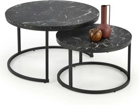 Set 2 masute cafea JAVA, negru cu efect de marmura/negru