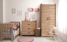 Pătuț lemn masiv alb pentru bebeluși Amelie II 120×60 cm /Stejar - Stejar deschis, Nu