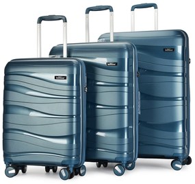 Bontour "Flow" valiză set de 3, 4 roți rotative, albastru