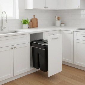 Cos gunoi incorporabil Ecomax Front 40, cu extragere automata, colectare selectiva, gri orion, 2 x 26 l H:530 mm, L:360 mm,:A: 480 mm, Polipropilena