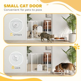 PawHut Barieră Reglabilă pentru Câini cu Ușă Mică, Montare prin Presiune și Închidere Automată, Dimensiune 75-103x76 cm, Alb | Aosom România