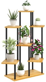 Outsunny Suport pentru plante cu 7 niveluri pentru interior și exterior, stand plante din oțel și lemn, lemn natural | Aosom Romania