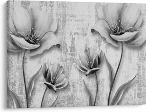 Tablou - Flori alb-negru pe fundal (70x50 cm)