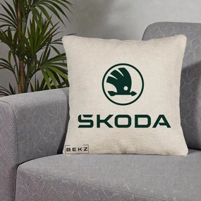 Perna Personalizata cu emblema Skoda, 40x40 cm, Bej Canapea, Husa Detasabila, Perna Inclusa, BEKZ®