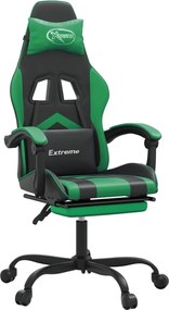 vidaXL Scaun de gaming cu suport picioare negru/verde, piele ecologică