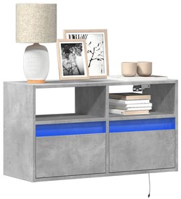 vidaXL Comodă TV de perete cu lumini LED, gri beton, 80x31x45 cm